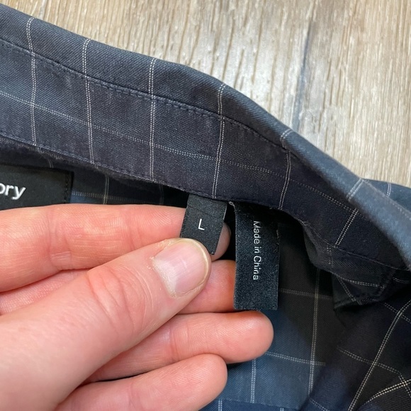 Theory Shirt Adult Large Gray Black Plaid Lightweight Button Up Cotton Mens - Picture 13 of 16